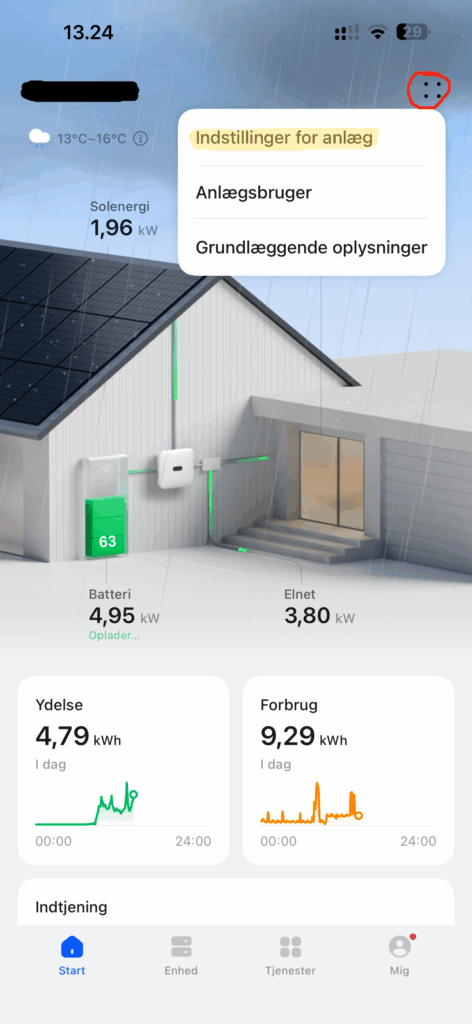 Indstillinger for Huawei-solcelleanlæg i FusionSolar